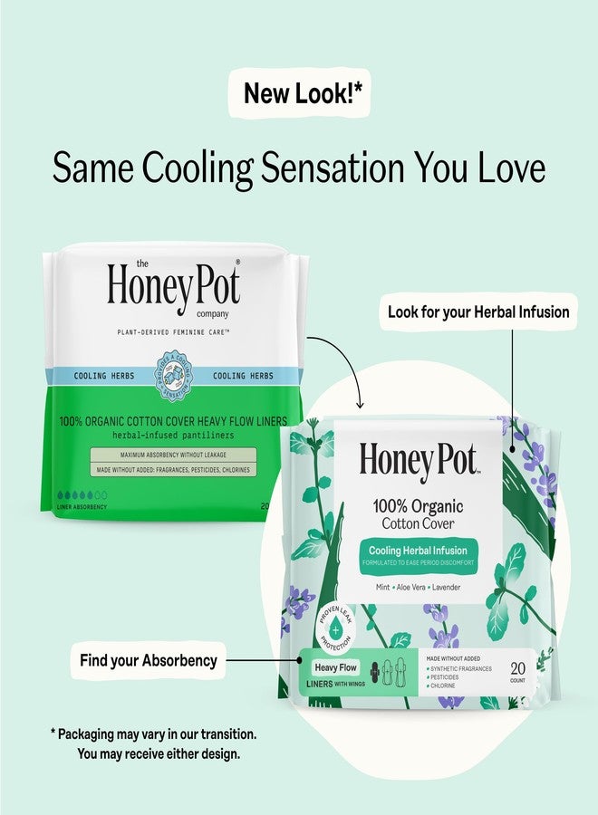 The Honey Pot Company - Herbal Panty Liners for Women - Heavy Flow w/Wings - Infused w/Essential Oils for Cooling Effect & Organic Cotton Cover - Feminine Care - 20 ct - Image 2